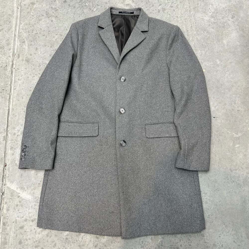 H&M Mens Gray Wool Blend Overcoat - Single Breasted - XL